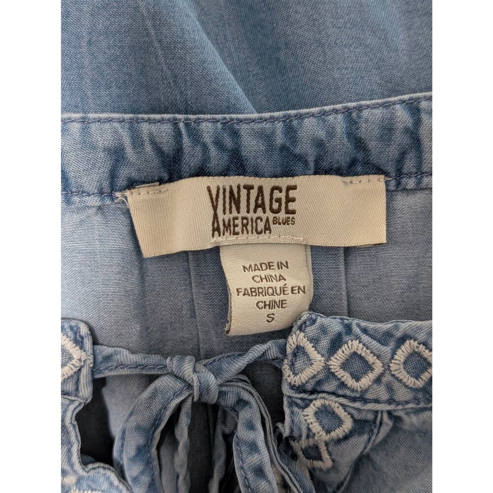 Vintage America Blues Denim Blouse Chambray Peasant Top Long Sleeve Size Small - Picture 4 of 5
